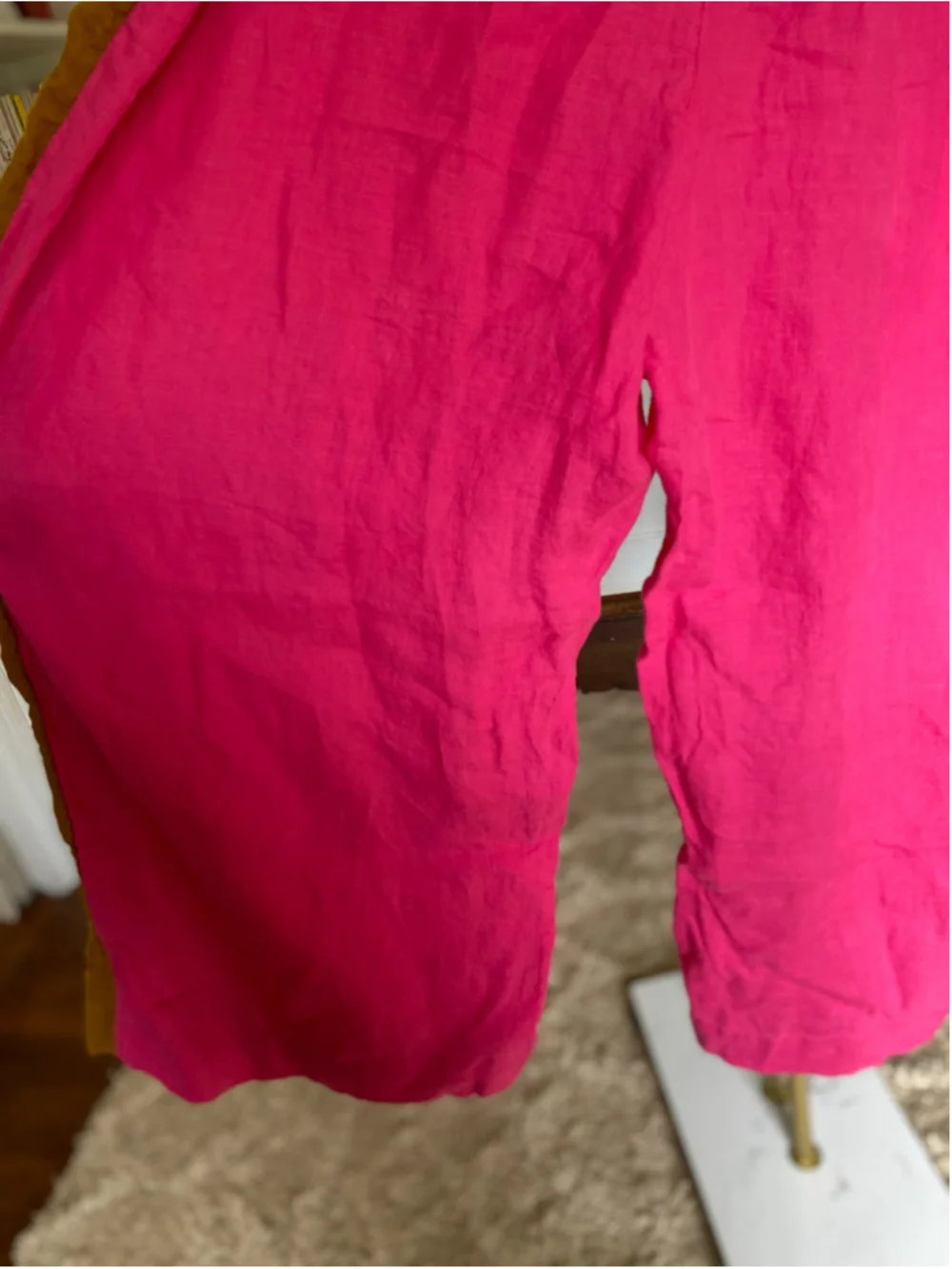 J.Crew Linen Wide Leg Pants Hot Pink Camel Coastal Drawstring Boho Luxe XL Beach